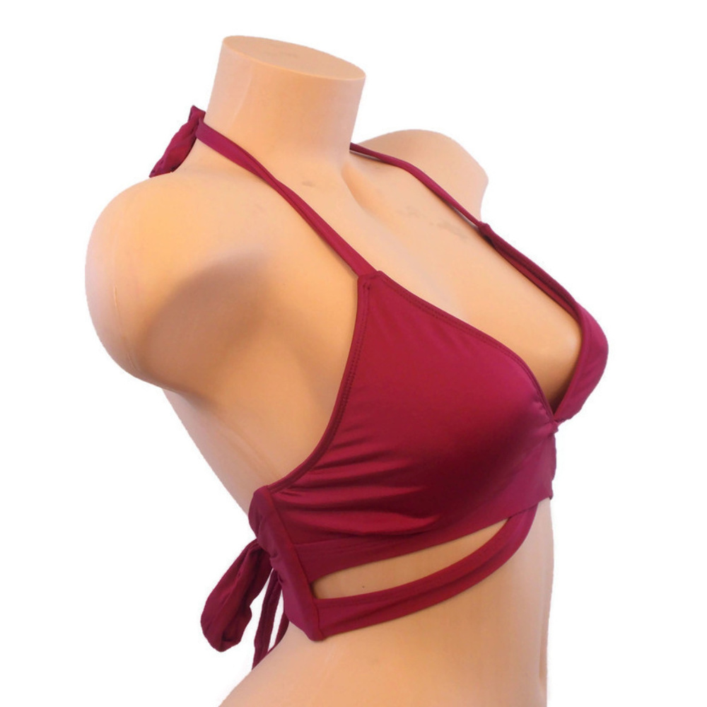 MOSSIMO Faux Wrap Halter Tie Bikini Top RED XL NWT - Picture 2 of 6